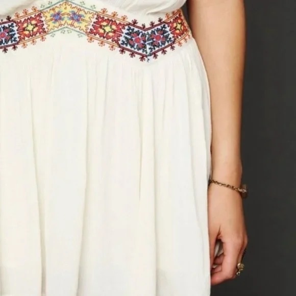 Free People Natural Ethnic Embroidered Waist Mini Dress Tunic - Picture 9 of 9